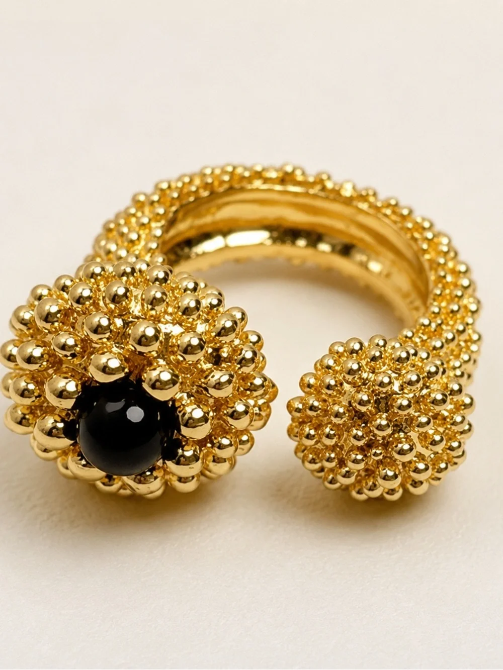 Gold Open Beaded Ring with Black Accent - Women's Jewelry